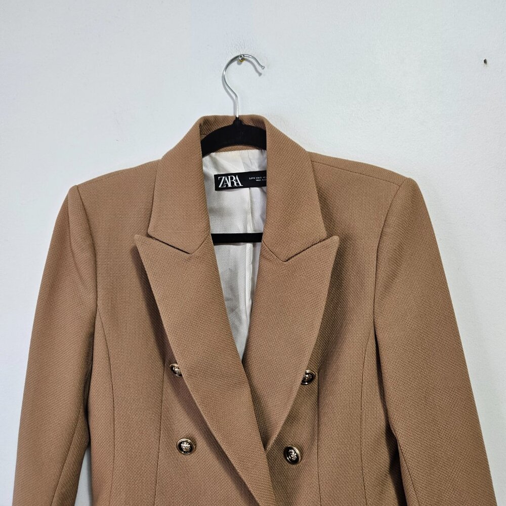 Zara Double Breasted Tailored Blazer Jacket Sz S Camel Tan 2753/225 - Picture 4 of 9